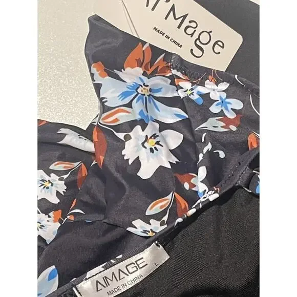 AIMAGE Womens One-Piece Swimsuit Large Floral Wrap Crisscross High Waist - Picture 6 of 9